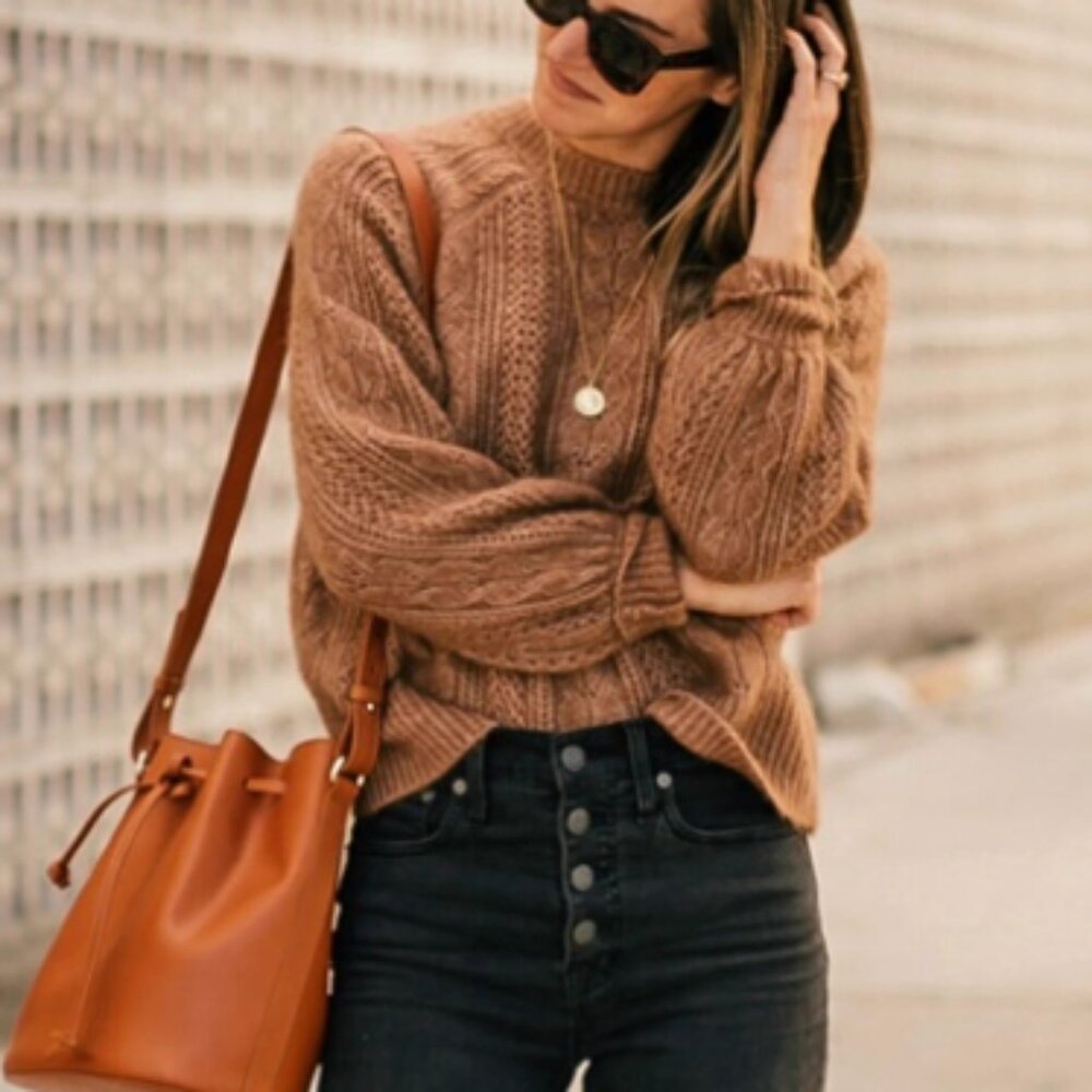 NEW Sezane Scarlett Jumper Tan Camel Sweater French Wool Mohair - Picture 5 of 11